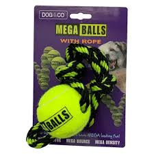 Dog and Co Mega Ball 1.8" with rope throwing handle